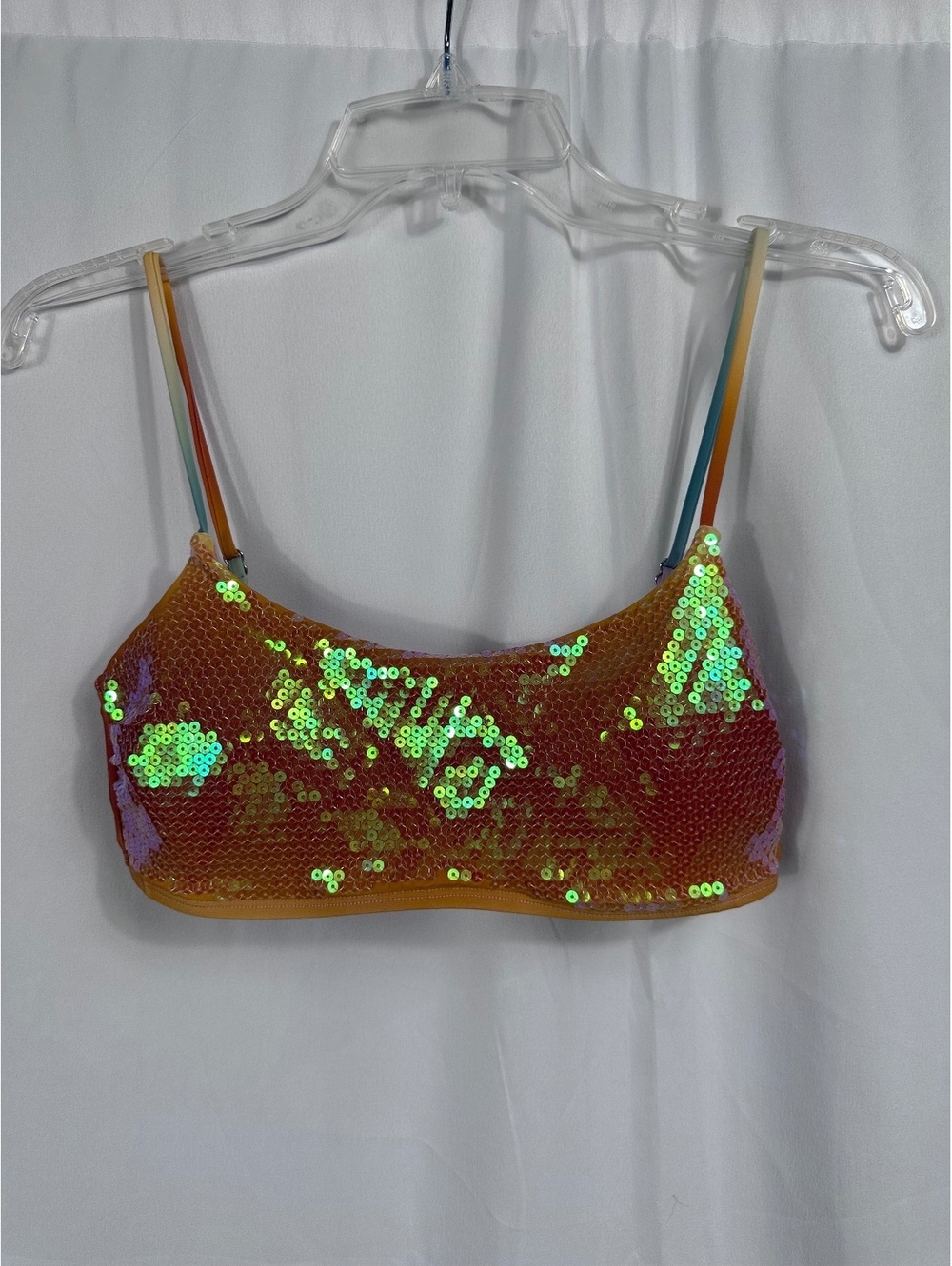 Gianni Bini Sequin Embellished Bikini Top with Adjustable Straps Medium